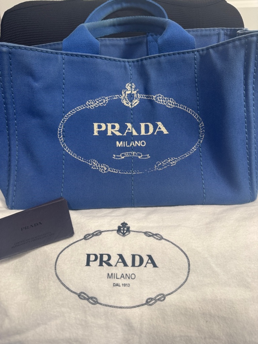 Prada Canapa Blue Tote-Excellent Condition